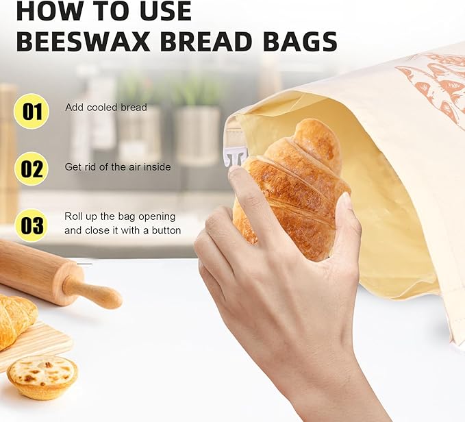 2 Pack Beeswax Bread Bags with Replaceable Liners,Reusable Bread Bags for Homemade Bread, XL Eco-Friendly Food Storage Bags for Extended Food Freshness,13X17 inch