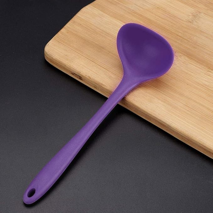 uxcell Silicone Soup Ladle Spoon 8.5 Inch Heat Resistant to 450°F One Piece Design Restaurant Kitchen Cooking Utensil for Serving Soup Purple