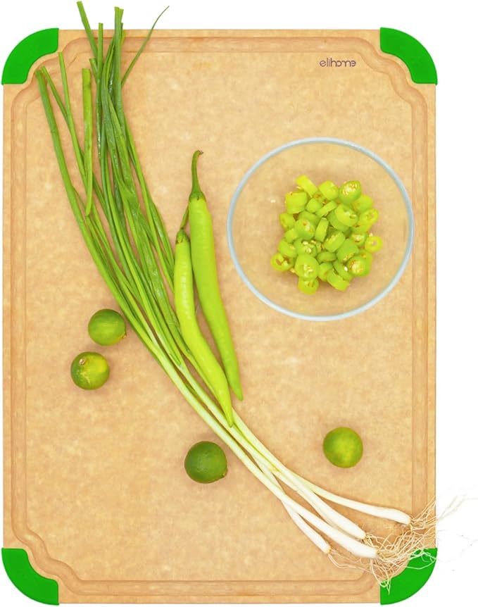 Elihome Premium Series Color Code Wood Fiber Dishwasher Safe Cutting board for Kitchen, Food Icon, Juice Grooves, Non-Porous, Non-slip Feet,Made in USA, X-Large 19 x 14 x 1/4"