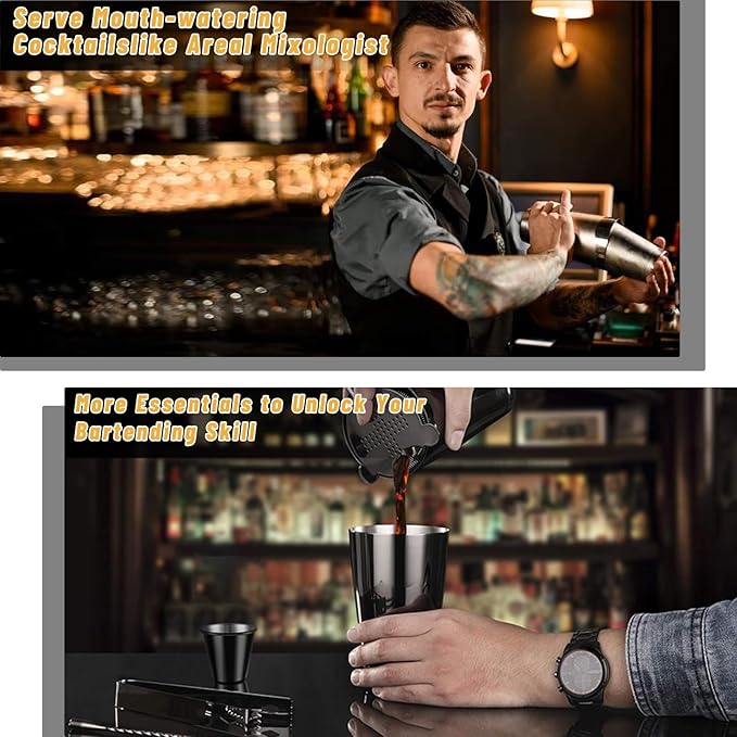 Boston Shaker Cocktail Set Bartender Kit, 12 Pcs Drink Shaker with Strainer Bartending Martini Shaker Tin with 18oz & 28oz Mixed Alcohol Shaker Professional Stainless Steel Bar Tool for Beginner