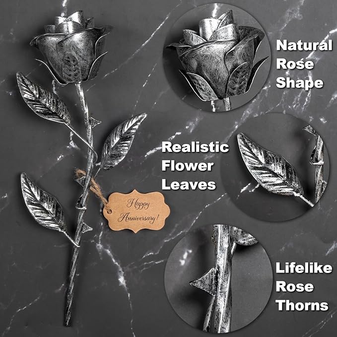 Iron Rose Gifts for Her 6th Anniversary Metal Rose Everlasting 6 Year Wedding Anniversary Iron Gifts 11th 11 Year Steel Flower for Wife Husband Him Couples, Handcrafted Love Stained Artwork
