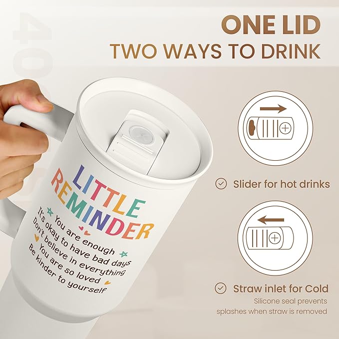 Inspirational Tumbler with Handle 40oz, Positive Reminder Coffee Cups Stainless Steel Travel Mug, Daily Inspiration Motivational Gifts for Women Girls Friends Coworker, Gift for Birthday Christmas