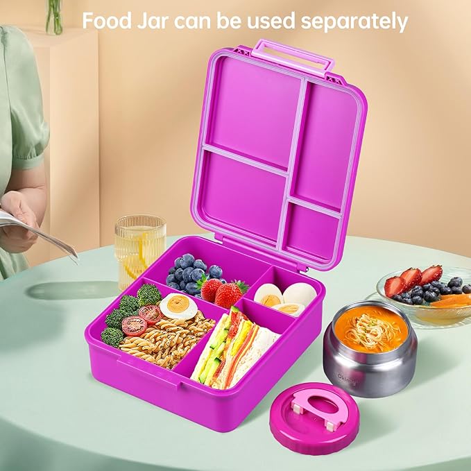 Bento Lunch Box for Kids With 8oz Soup Thermo, Leakproof Lunch Compartment Containers with 4 Compartment Bento Box, Thermo Food Jar, BPA Free,Travel, School