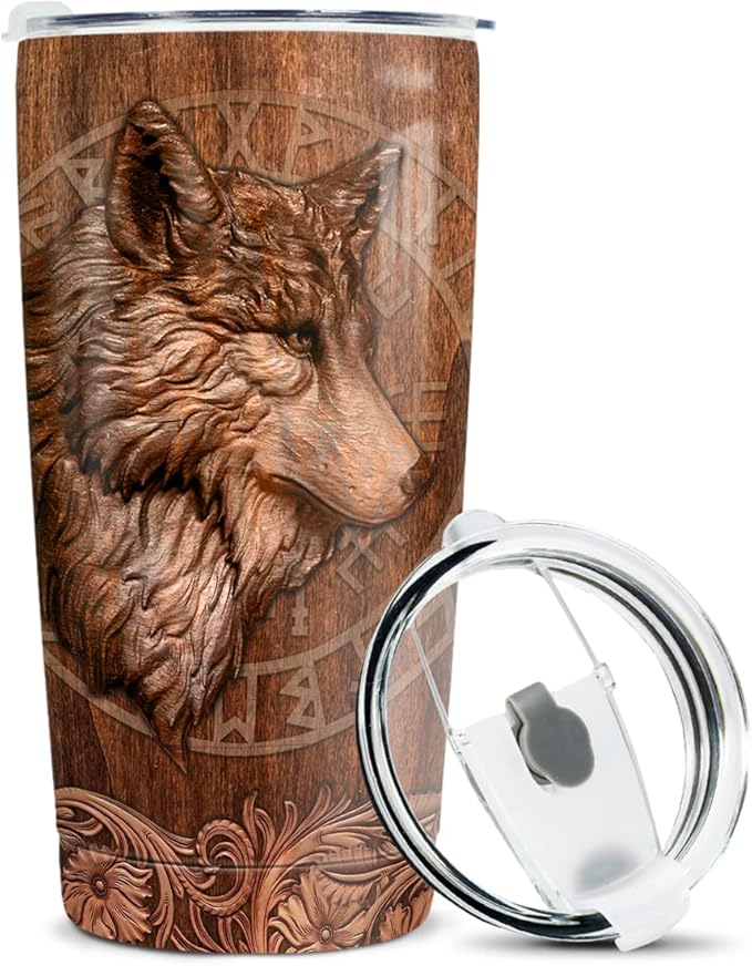 winorax Wolf Tumbler Wolves Gifts For Women Men Wolf Cup 20oz Stainless Steel Insulated Tumblers Coffee Travel Mug Cup Equestrian Gifts For Birthday Christmas