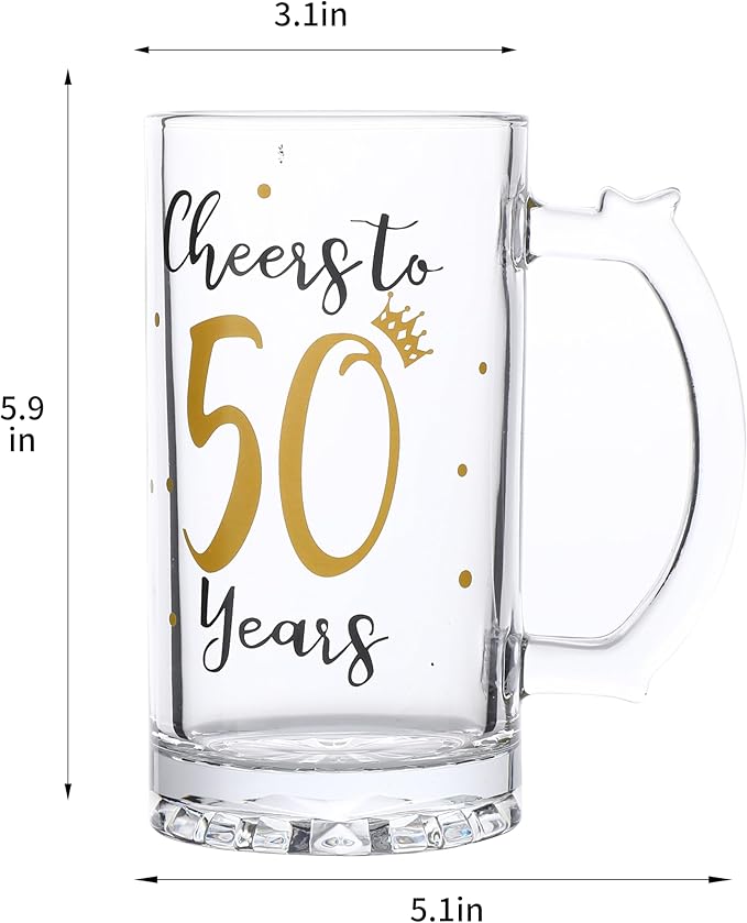 50th Birthday Gift，Men and Women Cheering 50th Birthday Beer Mugs，Cheers to the 50th Anniversary Beer Glass，50th Birthday Party Wedding Anniversary Decorative Gift, 18 Ounce (Cheers to 50 Years)