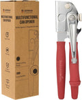 Restaurantware Stainless Steel Magnetic Manual Can Opener - German Standard Red Crank Can Opener with Magnet, Ergonomic Handles, Non-Slip - Heavy-Duty Hand Can Opener, Easy Turn, Sharp Blade