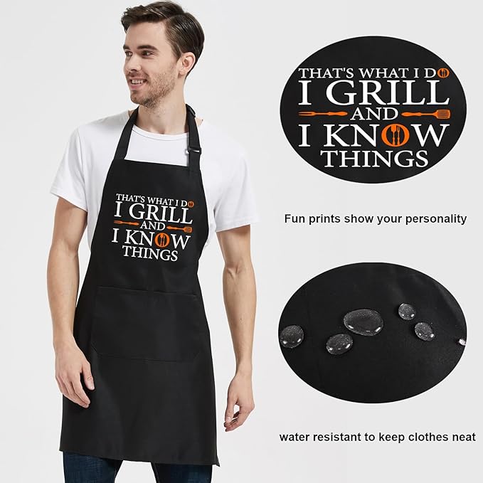 Funny Chef Apron for Men with Pockets, Mens Apron for Grilling, Cooking BBQ Gifts for Men Dad Birthday Fathers Day
