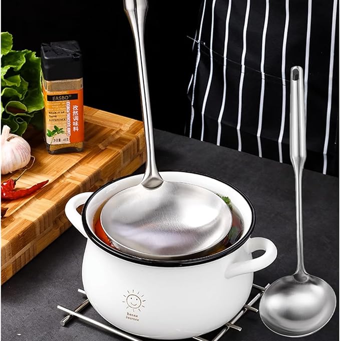 Soup Ladle Stainless Steel Scoop Spoon 304 Stainless Steel Utensils for Cooking with Anti-Scald Design kitchen tool for Soup, Stew, Chili and Gravy Silver 13.58 Inches