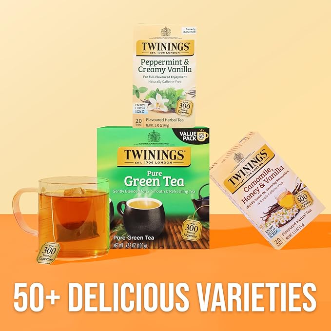 Twinings Peppermint & Creamy Vanilla Tea - A Crisp, Balanced Herbal Tea, Formerly Buttermint, Naturally Caffeine-Free Tea Bags, Individually Wrapped, 20 Count