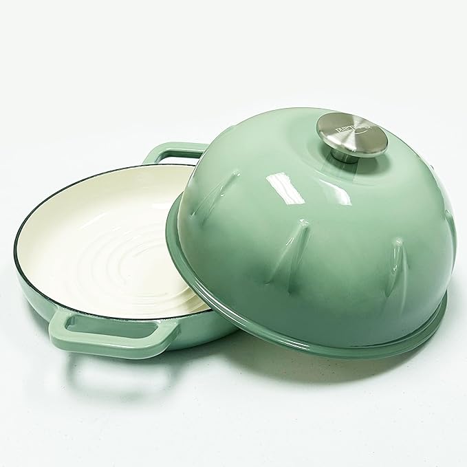 Cuisiland Enameled Cast Iron Bread Cloche – Dome Lid Dutch Oven for Artisan Sourdough Baking – Heat-Retaining, Nonstick Bakeware for Crispy Crust & Even Baking – Oven Safe, Elegant Green Design
