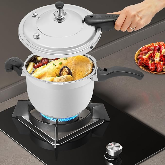5 L/5.28 Qt Pressure Cooker,80Kpa High Pressure Stovetop Cooker with 3-Layer Composite Bottom, 304 Stainless Steel Pressure Canner with Double Valves for Commercial & Home Use