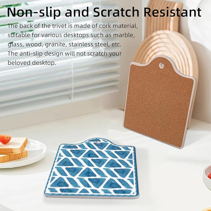 2-Pcs Ceramic-Cork Trivets - Extra Thick Hot Pads for Kitchen, Trivets for Hot Dishes, Pots and Pans (Minimalist Style)