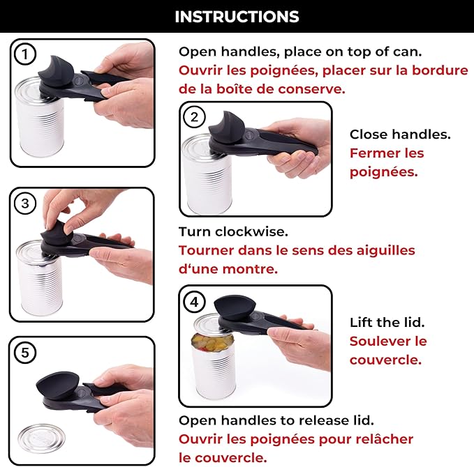 Starfrit MightiCan Can Opener - Safe - Holds Lid and Leaves No Sharp Edges on Lid - 3 Year Warranty - Comfort Grip - Heavy Duty Non-Slip Knob - Red