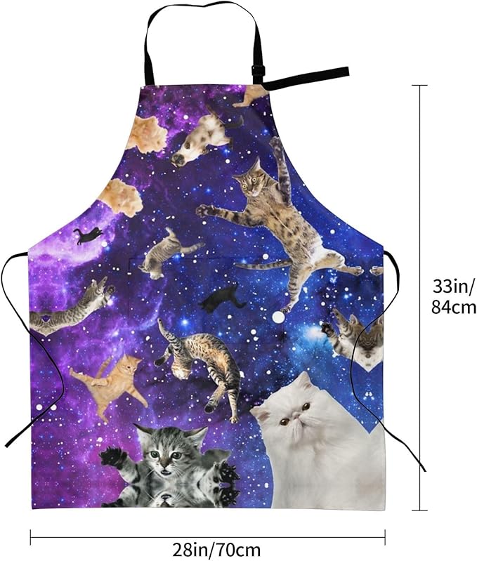 Cute Cat Apron Adjustable with 2 Pockets Cooking Kitchen Aprons for Men Women Outdoors Baking Chef Apron