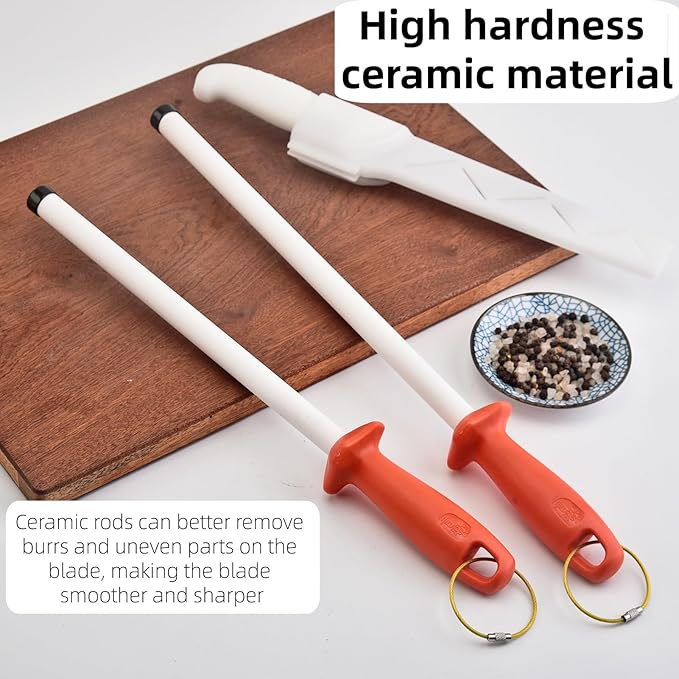 Ceramic Rod Knife Sharpener,10 inch Ceramic Honing Rod,Sharpening Steel for Kitchen Chef Knives, Steak Blades,Ergonomic Design&Comfortable Handle, Protective Cap,Professional Sharpening Stick