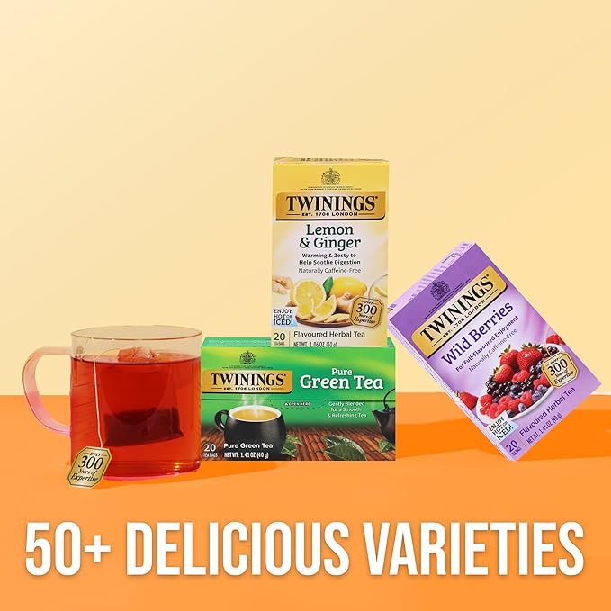 Twinings Wild Berries Herbal Tea Individually Wrapped Bags, 20 Count (Pack of 2), Full-Flavoured, Naturally Caffeine-Free, Enjoy Hot or Iced, 20 Teabags