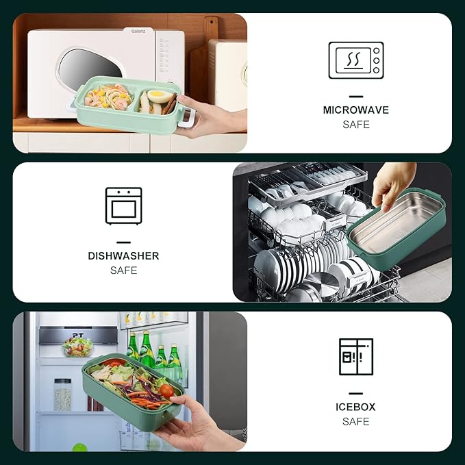 Adult Bento Lunch Box Kit, Bento Boxes Portable Lunch Box, Adult Bento Box with Lunch Bag, Bento Lunch Containers for Women, 1200ml Large Capacity Lunchbox BPA-Free(Green Metal)