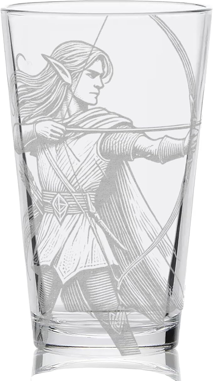LEGOLAS ELF Engraved 16oz Pint Glass | Inspired by Tolkien Power Ring and Middle Earth | Great Christmas Gift Idea | Unique Elvish Fantasy Wizard Fantasy Decor!