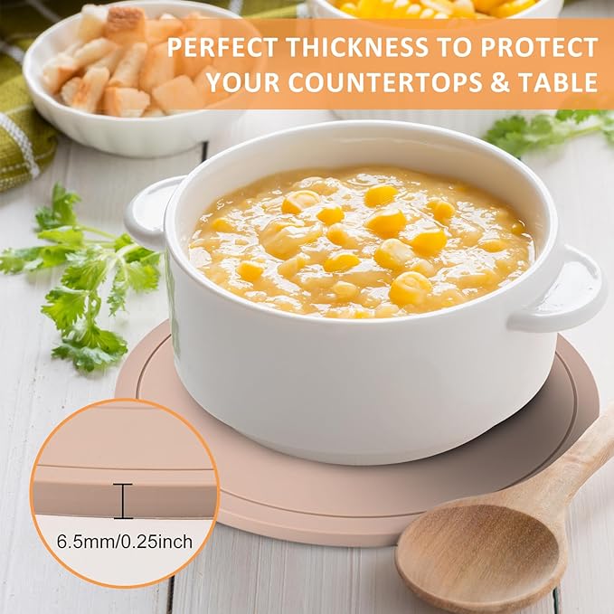 Silicone Trivets for Hot Pots and Pans, Pot Holders Hot Pads Non-Slip & Heat Resistant Silicone Mats for Kitchen Counter, Soft Durable Drying Mat 3 Pack (Brown)