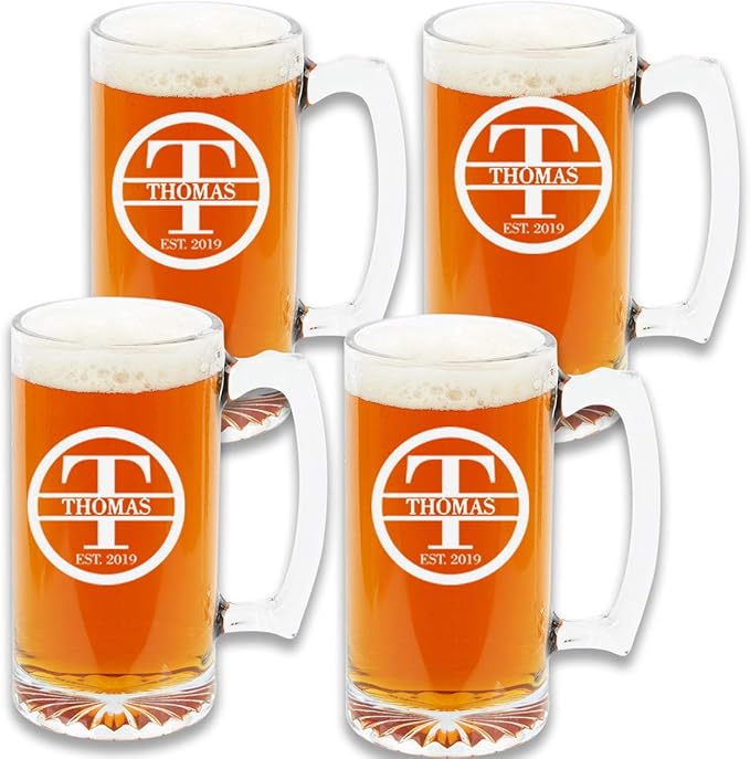 Custom Gifts for Men - Etched Beer Mugs Personalized Man Cave Bar Gifts for Husband, Boyfriend, Dad - Valentine's, Housewarming, Anniversary.
