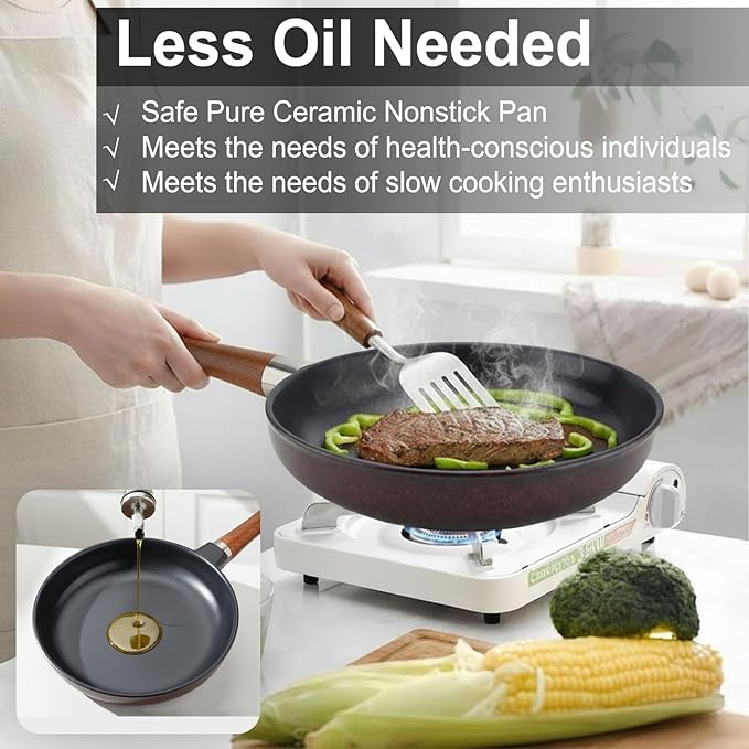 Pure Ceramic Frying Pan, Nonstick 10 Inch Ceramic Skillet (Crafted From Natural Clay Minerals Through Firing), PFAS-Free, Non Toxic/No Coatings Cooking Pan, Induction Pan (Black)
