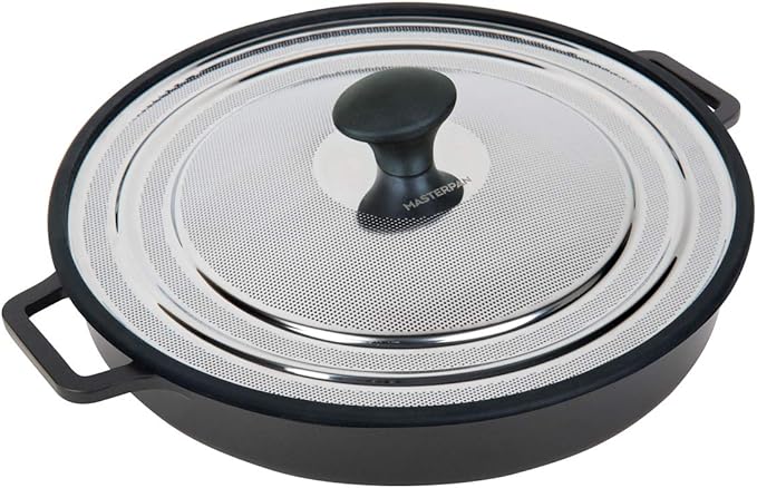 MasterPan Non-Stick Stovetop Oven Grill Pan with Heat-in Steam-Out Lid, nonstick cookware, 12", Black,