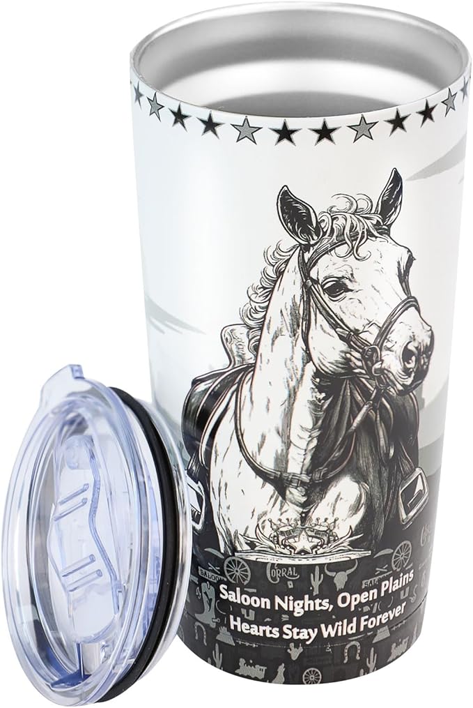 20oz Western Cowboy Horse Tumbler | Stainless Steel Double Vacuum Insulated | Leakproof Travel Mug for Keeps Drinks(20H Cold/5H Hot) | Cup Holder Friendly