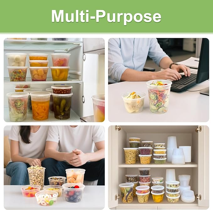 60 Sets (120-Piece) Deli Containers with Lids 16 oz, Leak-Proof & BPA Free Airtight Takeout Plastic Food Storage Containers for Soup, Freezer/Microwave/Dishwasher Safe