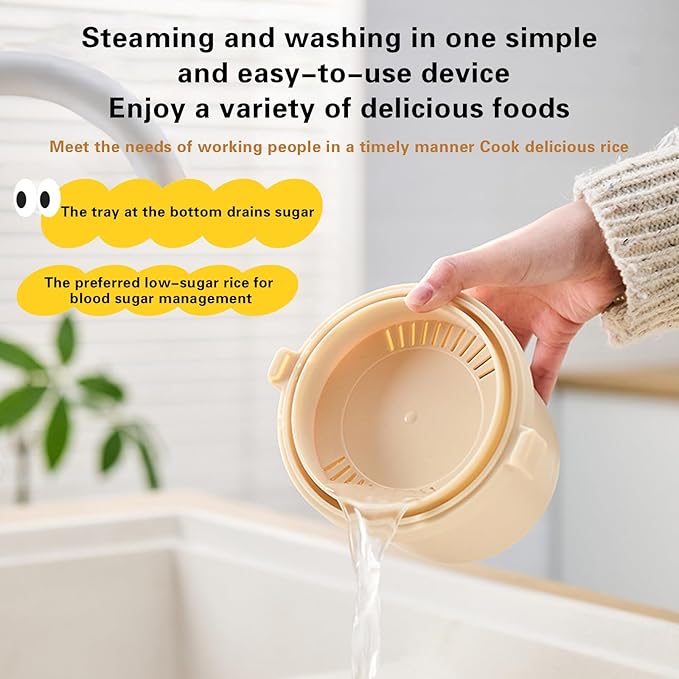 BestYiJo Microwave Rice Cooker Steamer with Removable Dividers & Spoon - Perfect for Cooking Rice, Steaming Vegetables and Reheating Food - Ideal for Students, Professionals, Families