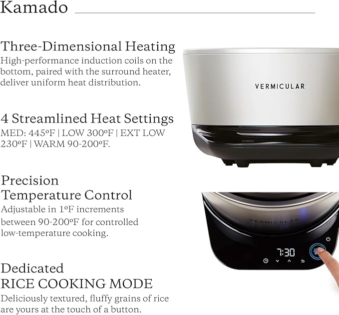 Vermicular Musui–Kamado (RICEPOT) | Cast Iron Induction Cooker | Precision Multicooker | Japanese Rice Cooker | Slow Cooker | Non-Toxic Enameled Cast Iron Pot | Sea Salt | US Model (120V)