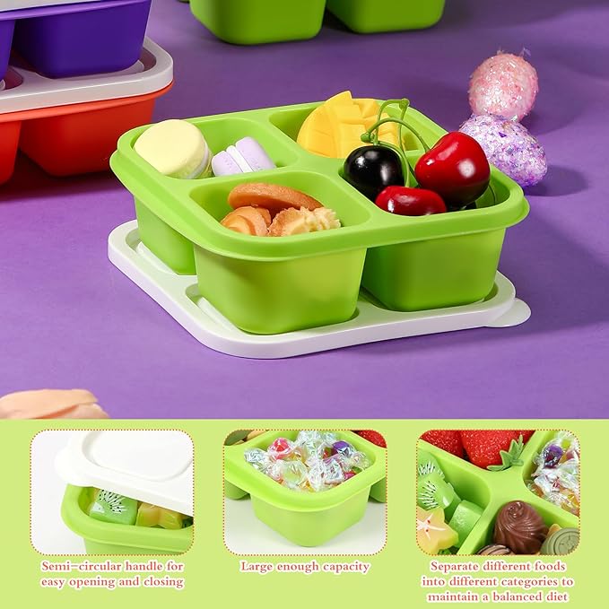 Honeydak 10 Pack Snack Container 4 Compartment Reusable Bento Snack Boxes Divided Lunchable Containers with Lids Meal Prep Lunch Food Storage Boxes for School Work Travel(Halloween Color)