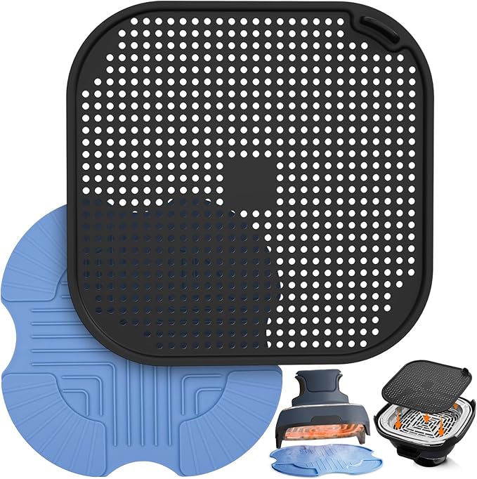 2-PCS Air Fryer Heat Resistant Mat & Splatter Shield for Ninja Crispi Air Fryers,Silicone Heat Mat & Splatter Guard for Ninja Crispi Accessories Splashes and Portable Kitchen -&Black (Sky Blue)