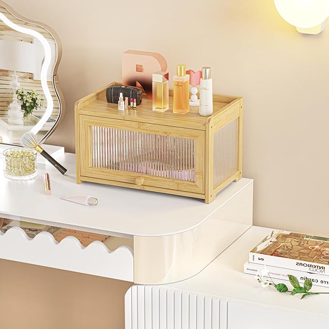 BAMBANG Extra Large Bamboo Bread Box for Kitchen Counter, Bread Storage Container Farmhouse Bread Box with 4 Sides Transparency, Wooden Breadbox Bread Bin Holder for Homemade Bread, Natural