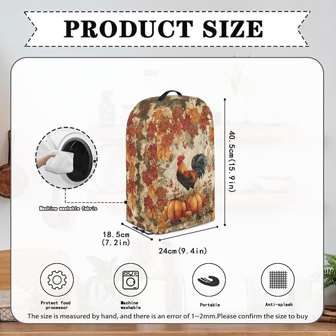 Autumn Rooster Pumpkin Blender Dust Cover Food Processor Cover Coffee Machine Appliance Covers for Kitchen Counter Blender Covers for Kitchen Machine