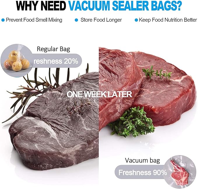 CANLENPK 9.8x11.8 Inch Vacuum Food Seal Bags,Large Food Vacuum Storage Sealer Bag,Seal Meal Snack Fruit Nut Tea Cookie Bean,Boil Steam Heat Freezer Sous Vide Grocery Sealable Vacum Bag (100PCS)