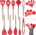 Red Kitchen Utensil Set with Holder, 22 Pcs Silicone Cooking Utensils Set for Nonstick Cookware, Heat Resistance Spatula Set, Stainless Steel Handle Kitchen Gadgets Utensils Set