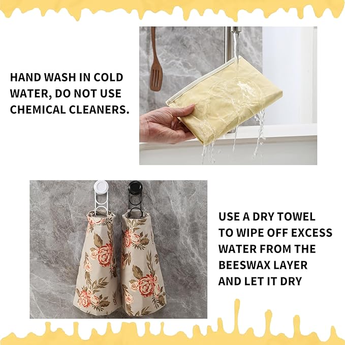 Beeswax Bread Bags for Homemade Bread. Beeswax Bags for Sourdough.（2 Pack Flower Design). 11 * 15IN. ZSHLXM