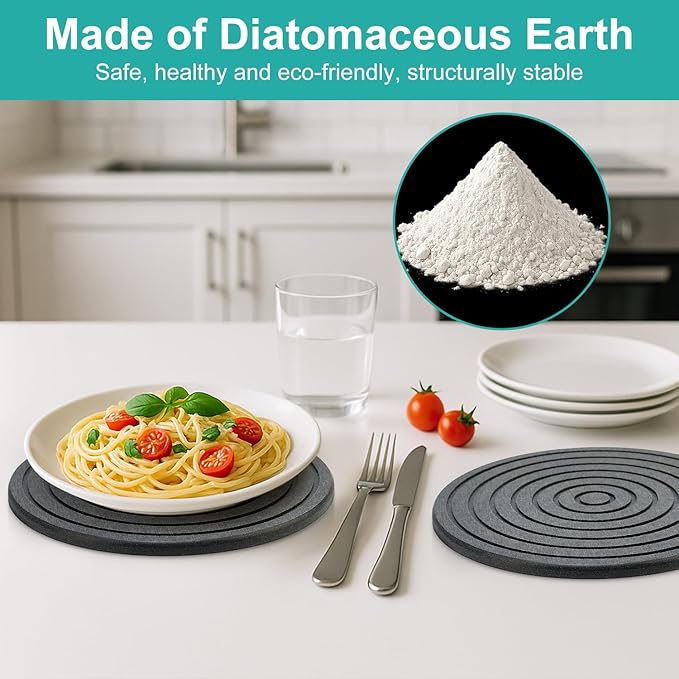 3 Pack Trivets for Hot Dishes Decorative Diatomite Stone Drying Tray for Kitchen Counter Black Silicone Trivets for Hot Pots and Pans Large Coasters Ceramic Trivet Set Round Bathroom Decor Trays