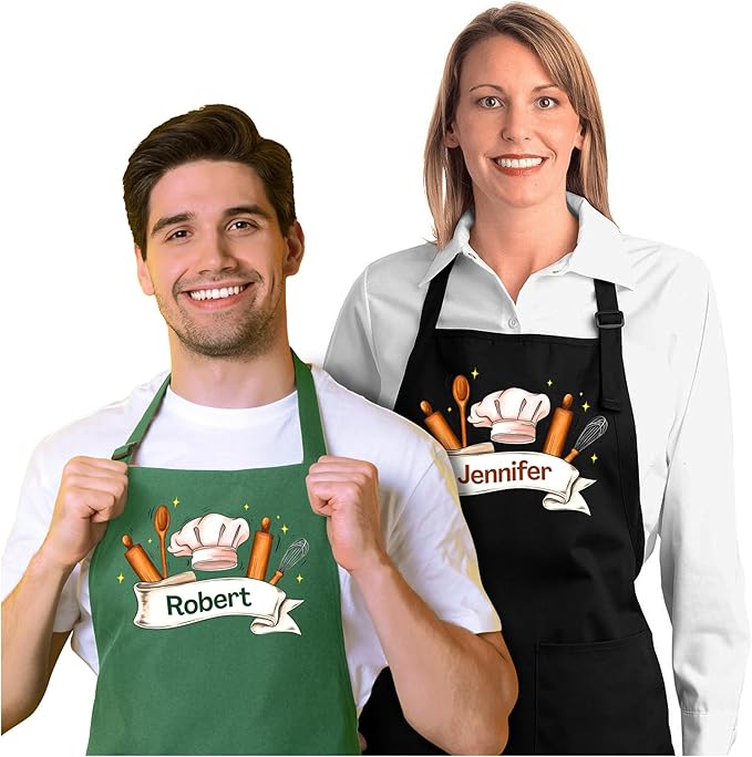 Personalized Unisex Baking Apron with Custom Name- Adjustable Baker Apron with 2 Pockets - Perfect for Mothers Day - Gift for Mom, Sister - Custom Kitchen Apron, Baking Dad Apron, Father's Day Gift