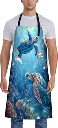 Ocean Turtle Apron for Women, 28x33in, Kitchen Chef Aprons with 2 Pockets, Polyester, Sea Turtle and Coral Reef Apron for Cooking BBQ Baking Gardening Chef, Gifts for Mom Wife Dad