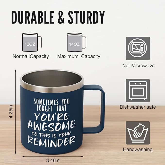 NOWWISH Inspirational Coffee Mug for Men, 14oz Vacuum Insulated Stainless Steel Cup, You Are Awesome Gift for Husband, Boyfriend, Dad - Navy Blue