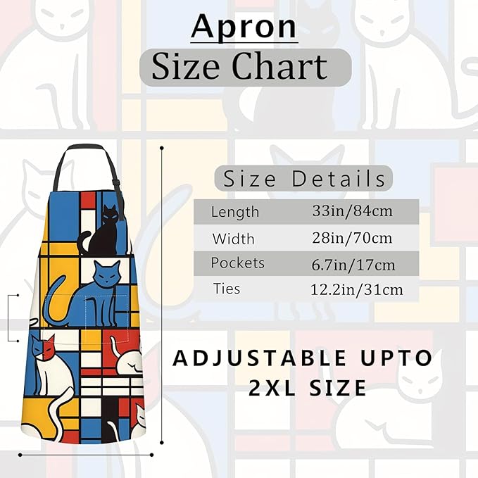 Art Cat Apron,Oxford Fabric Adjustable Kitchen Apron with 2 Pockets,Waterproof Cooking Aprons for Men Women Mom Wife Dad,Ideal Gifts for Coffee House,Shop,Baking,BBQ,Housewarming,28x33in