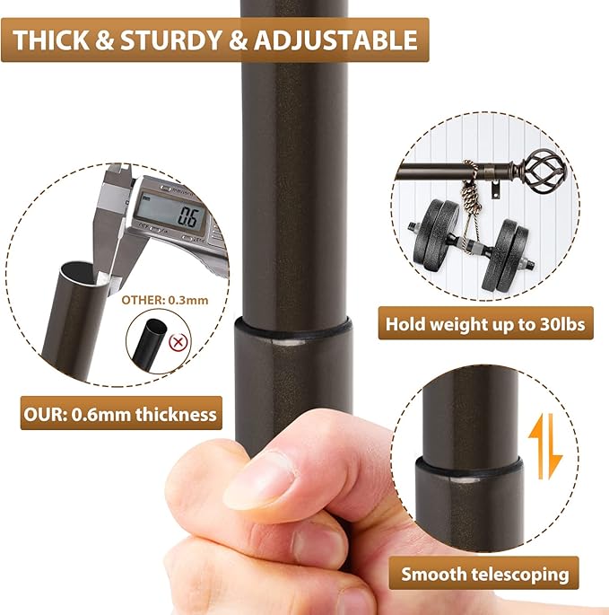 KAMANINA 1 Inch Double Curtain Rods 36 to 72 Inches (3-6 Feet) Window Telescoping Drapery Rod, Antique Bronze Heavy Duty Curtain Rods for Windows 24 to 68 Inches, Twisted Cage Finials