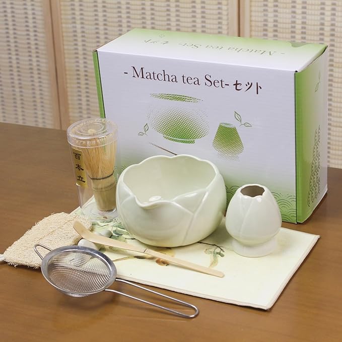 8 traditional matcha bowls with spouts, ceramic matcha bowls (Chawan), matcha mixing bowls for stirring matcha, tulip style