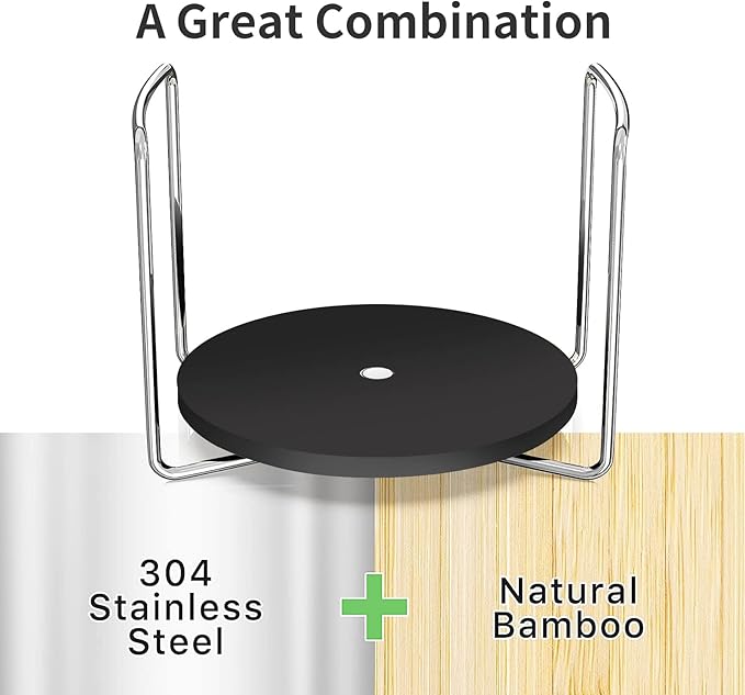 Plate Holder for Kitchen Drawer - Bamboo Dish Racks for Kitchen Counter, Stainless Steel Plate and Bowl Organizer for Cabinet, RV, Countertop (Black-2S)