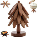 Wooden Trivet Tree, 4 Trivets + 1 Stand for Hot Dishes, Natural Tree Trivet Set, Multi-Functional Decorative Heat Resistant Mats Pots Bowls Teapots Pans Handcrafted Non-Slip Design （Walnut Wood）