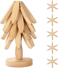 Wooden Trivets for Hot Dishes, Tree Shape Trivets Set, 5 Wooden Trivet + 1 Stand Stored Like a Tree, Beech Wood Trivet for Hot Pots, Pans, Bowl, Teapot, Practical The Kitchen Counter