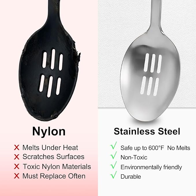 4-Piece Cooking Spoons Set, Serving Spoons Set, Stainless Steel Kitchen Cooking Utensil Sets, Slotted Spoon, Ladle, Turner, Serving Spoon, Commercial and Residential Use