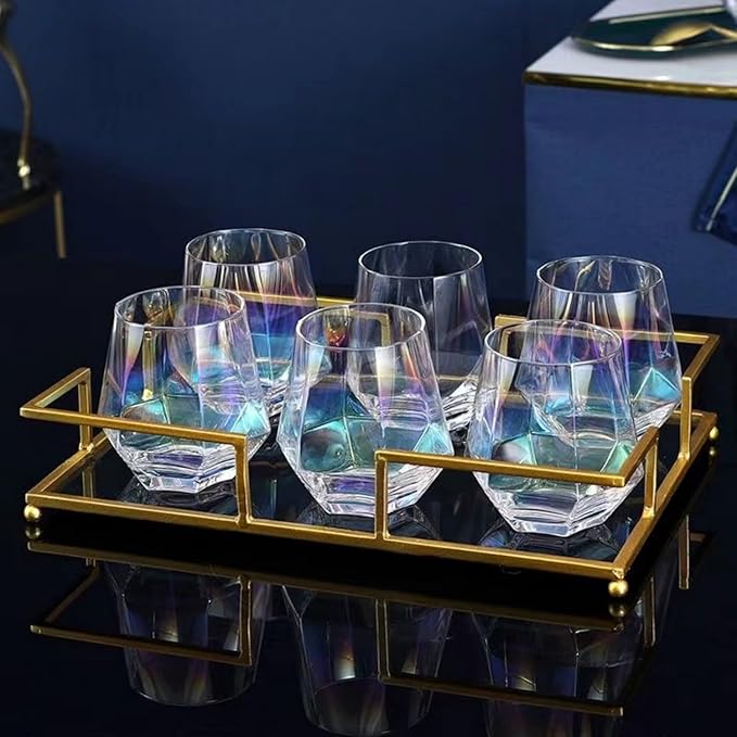 Wine Glasses Set Of 4,Stemless Wine Glass10 Oz Iridescent Glassware Modern Rainbow Wine Glass Colored Tumblers for Red Wine,Cocktail,Whiskey, Bourbon,Gift wine lovers (Iridescent)