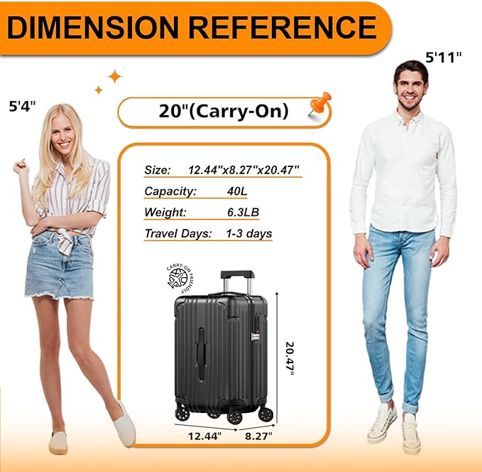 Krute Carry on Luggage 20 inch Suitcases with Spinner Wheels PC+ABS Airline Approved Hard Side Luggages with TSA Lock